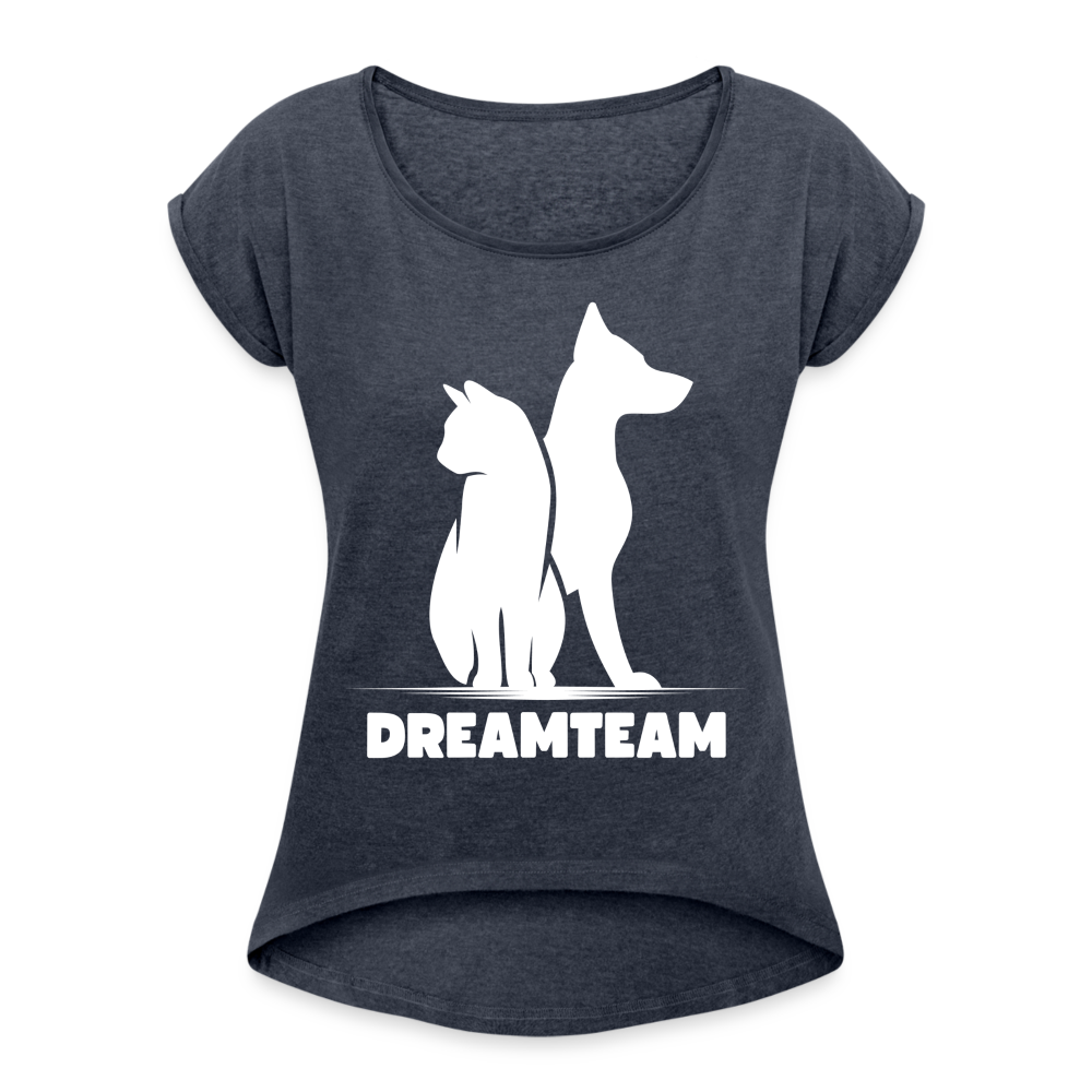 Frauen T-Shirt mit gerollten Ärmeln - Dreamteam II - Navy meliert