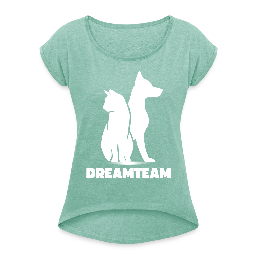 Frauen T-Shirt mit gerollten Ärmeln - Dreamteam II - Minze meliert