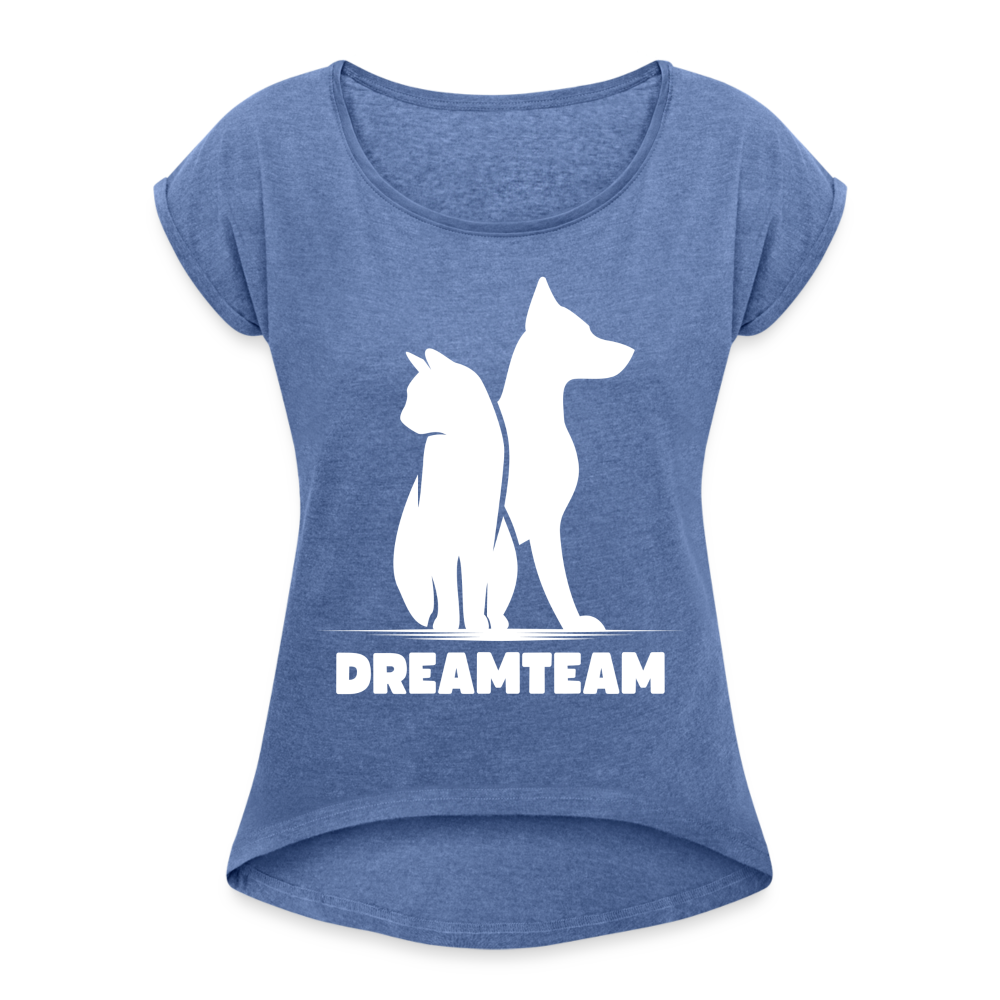 Frauen T-Shirt mit gerollten Ärmeln - Dreamteam II - Denim meliert