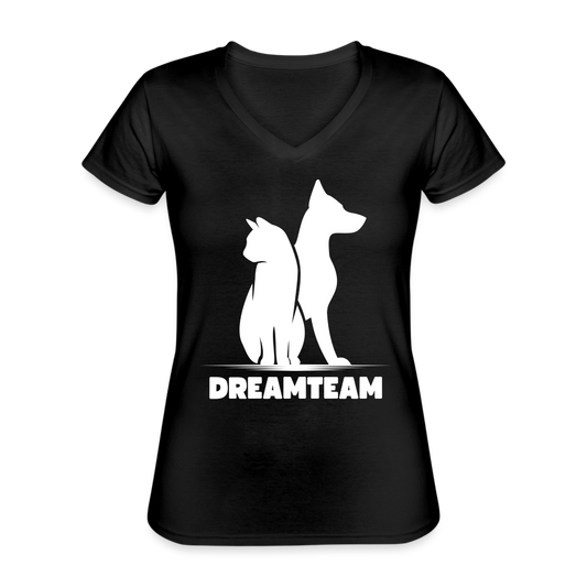 Klassisches Frauen-T-Shirt mit V-Ausschnitt - Dreamteam II - Schwarz