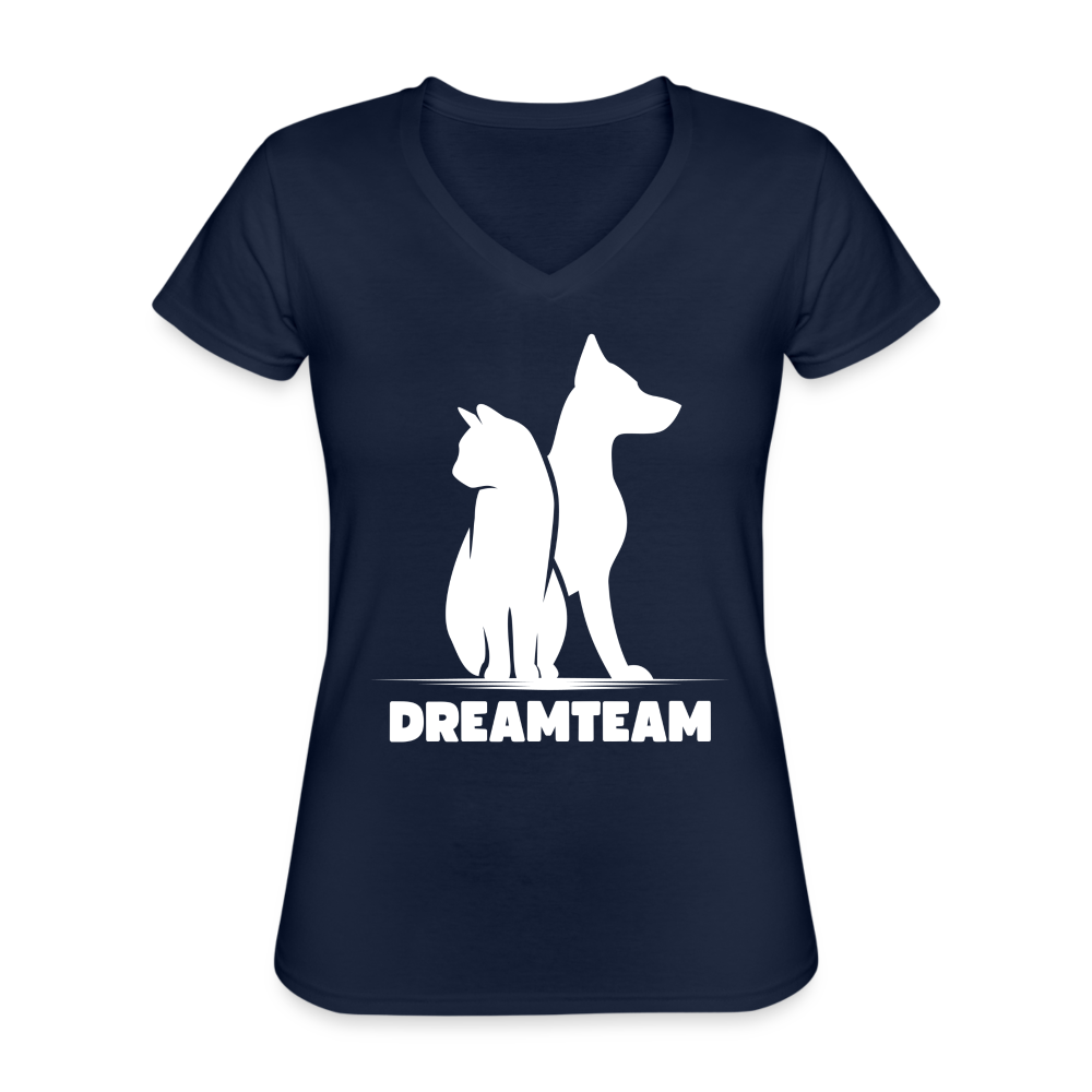 Klassisches Frauen-T-Shirt mit V-Ausschnitt - Dreamteam II - Navy