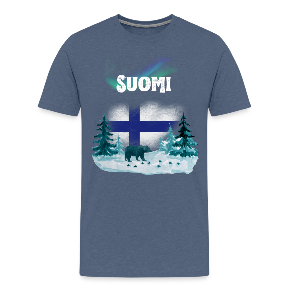 Männer Premium T-Shirt - Suomi Bär - Blau meliert