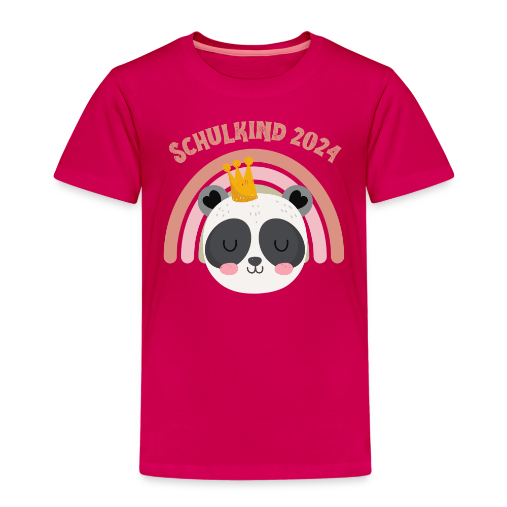 Kinder Premium T-Shirt -  Schulkind Panda 2024 - dunkles Pink