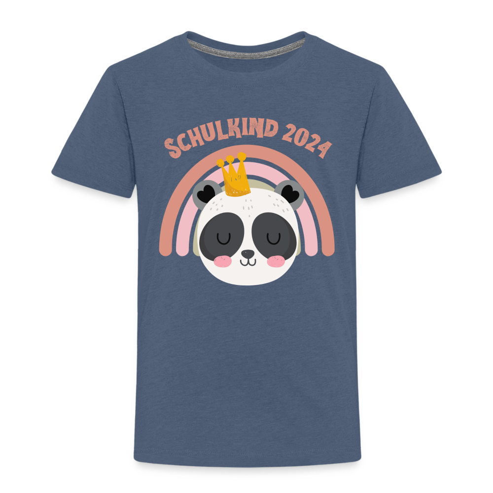 Kinder Premium T-Shirt -  Schulkind Panda 2024 - Blau meliert