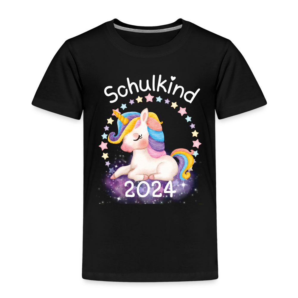 Kinder Premium T-Shirt - Schulkind Einhorn 2024 - Schwarz