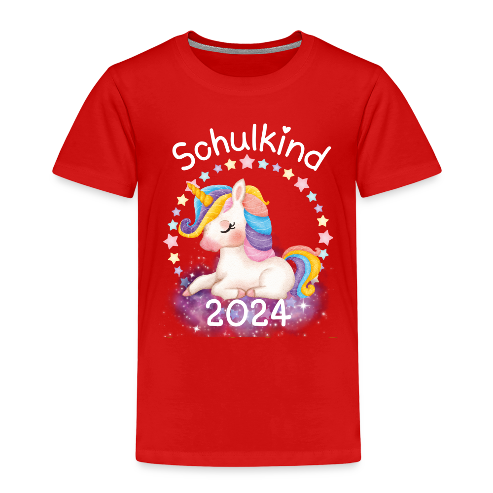 Kinder Premium T-Shirt - Schulkind Einhorn 2024 - Rot