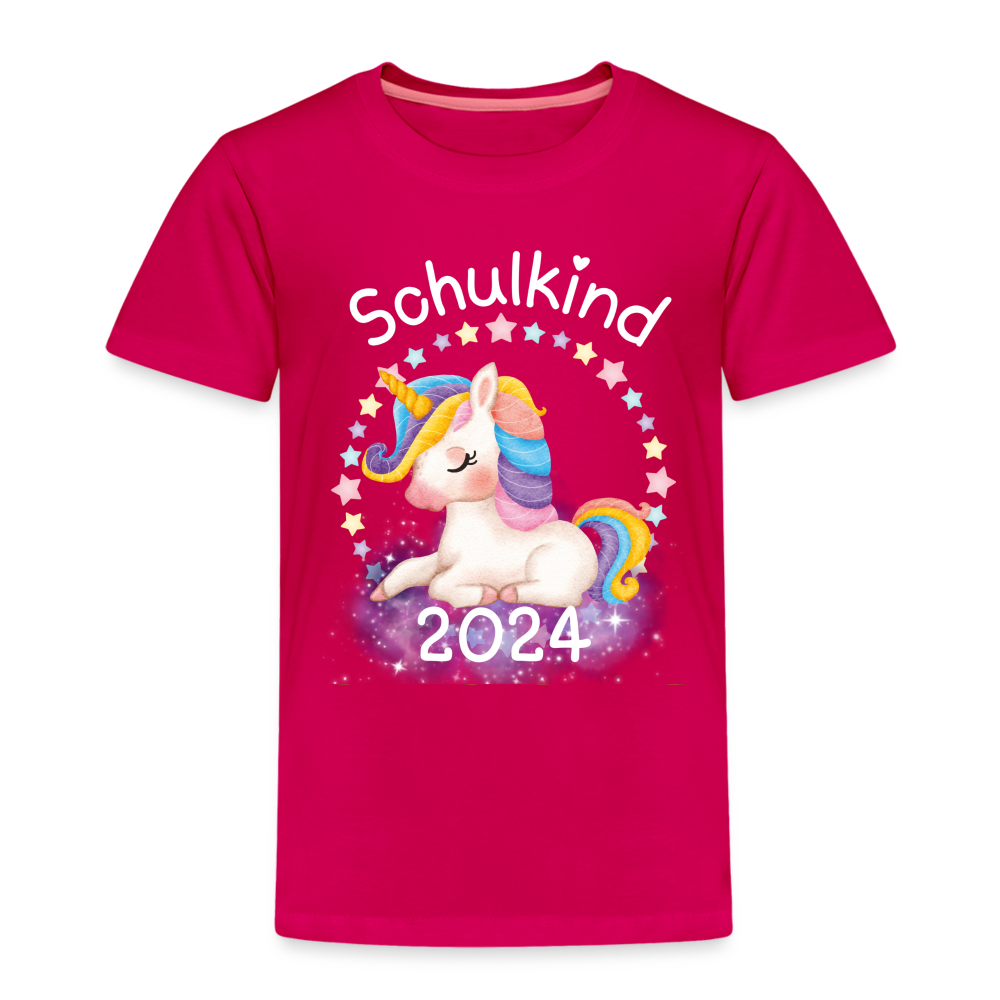 Kinder Premium T-Shirt - Schulkind Einhorn 2024 - dunkles Pink