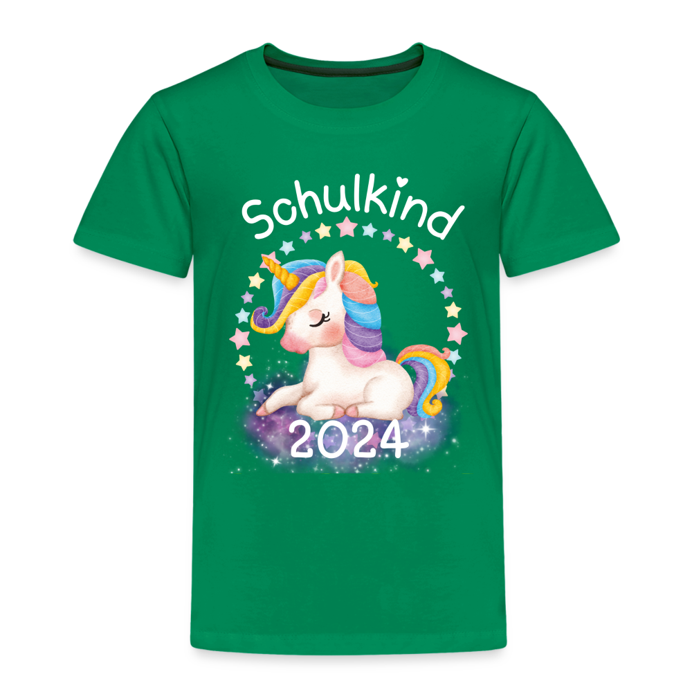 Kinder Premium T-Shirt - Schulkind Einhorn 2024 - Kelly Green