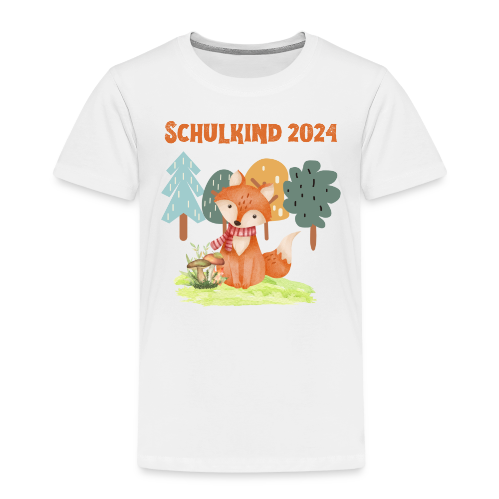 Kinder Premium T-Shirt - Schulkind Fuchs 2024 - weiß