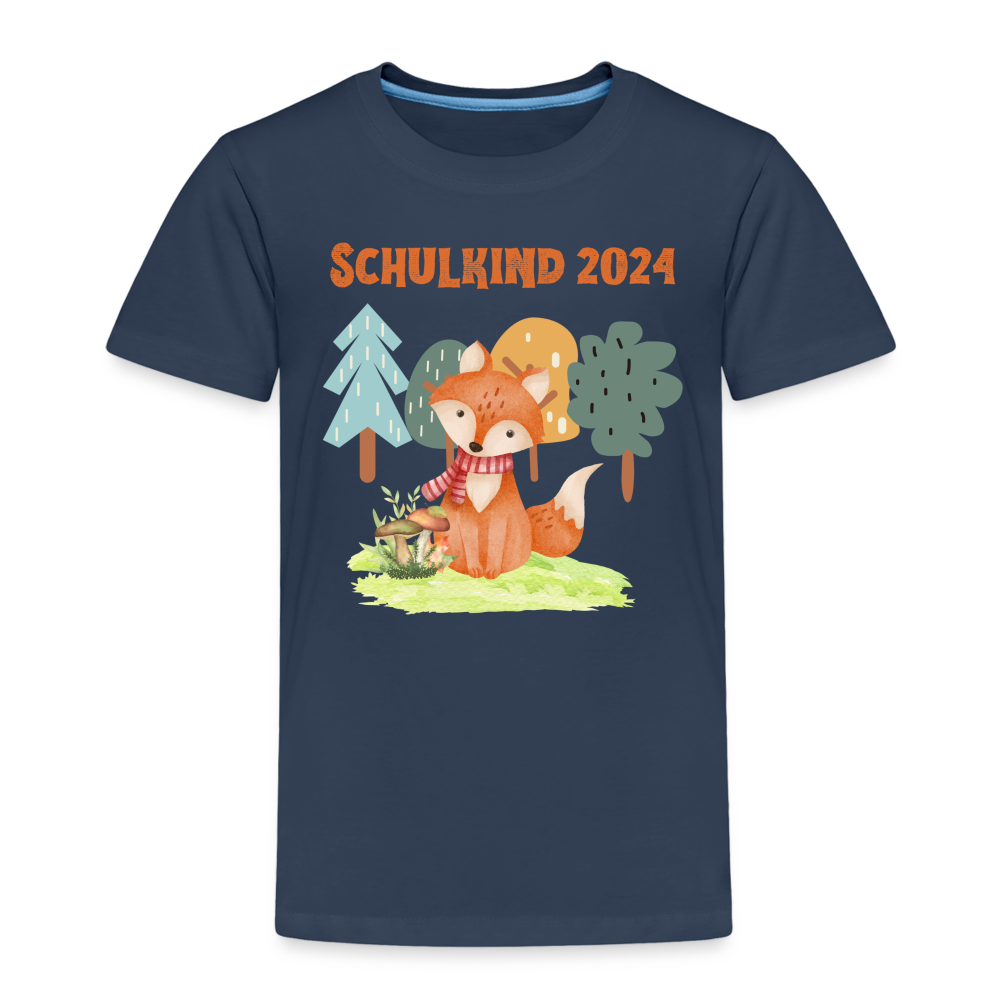 Kinder Premium T-Shirt - Schulkind Fuchs 2024 - Navy