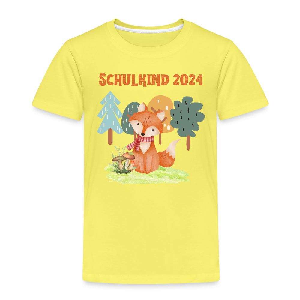 Kinder Premium T-Shirt - Schulkind Fuchs 2024 - Gelb