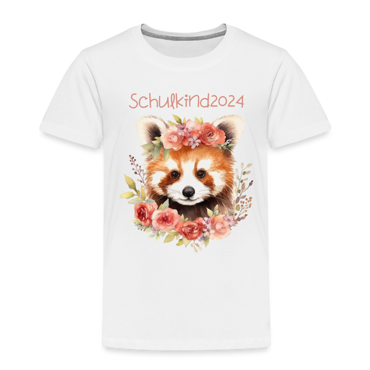 Kinder Premium T-Shirt - Schulkind Flower Fox 2024 - weiß