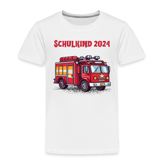 Kinder Premium T-Shirt - Schulkind Feuerwehr 2024 - weiß