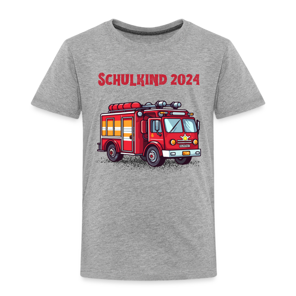 Kinder Premium T-Shirt - Schulkind Feuerwehr 2024 - Grau meliert