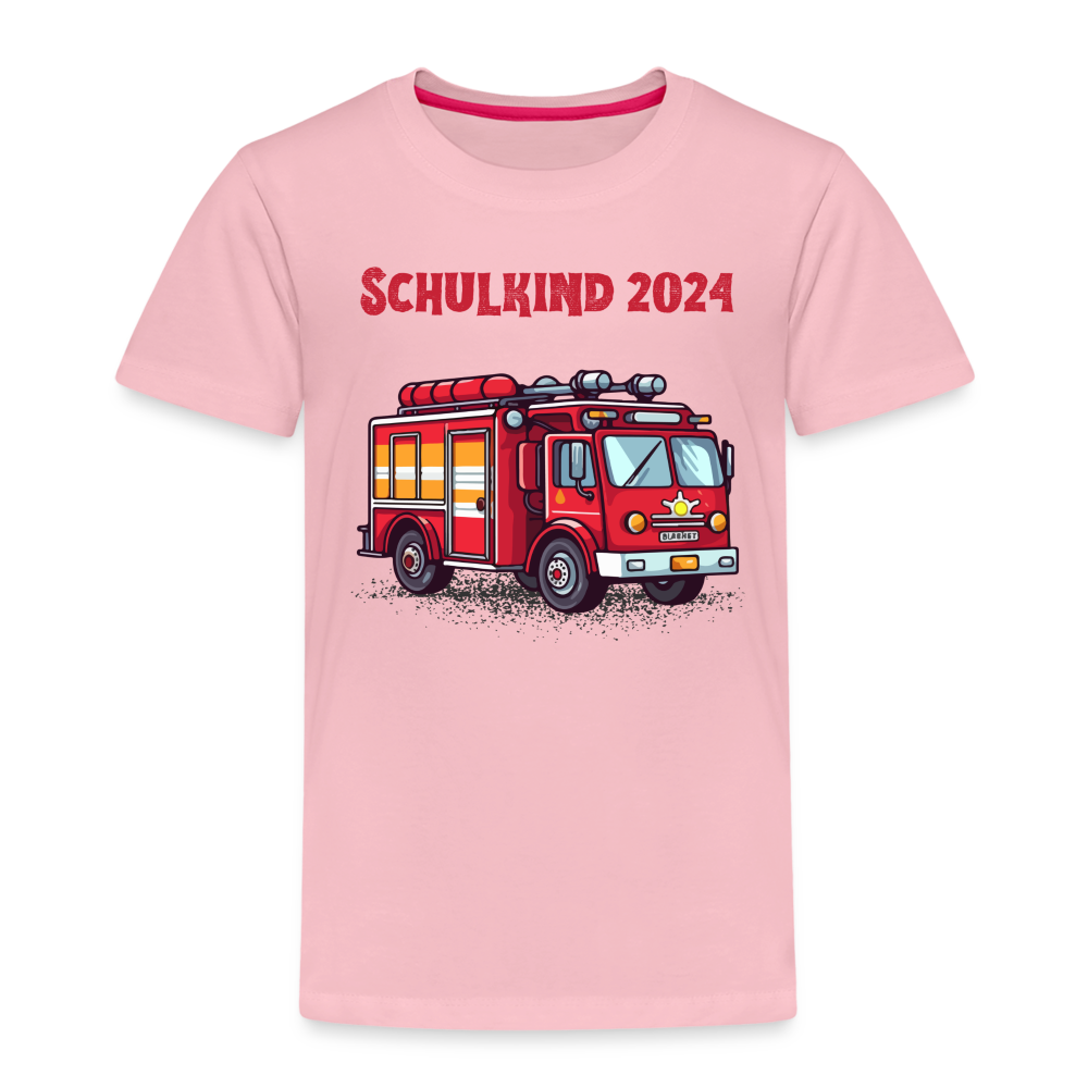 Kinder Premium T-Shirt - Schulkind Feuerwehr 2024 - Hellrosa