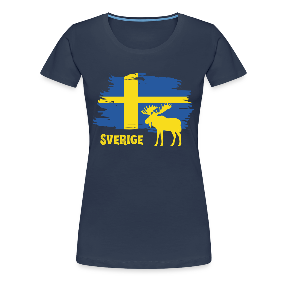 Frauen Premium T-Shirt - Sverige Elch (gelb) - Navy