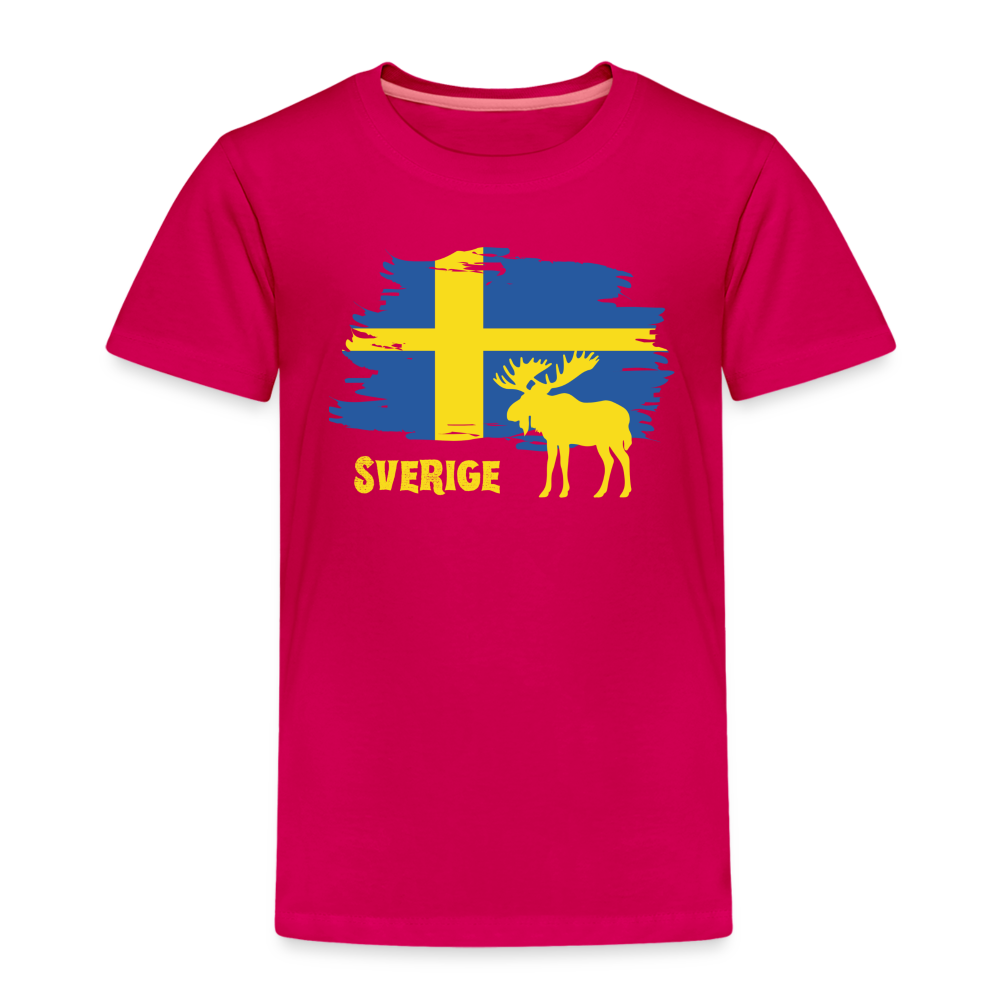 Kinder Premium T-Shirt - Sverige Elch (gelb) - dunkles Pink