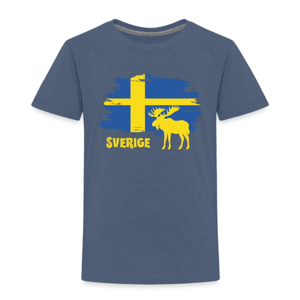 Kinder Premium T-Shirt - Sverige Elch (gelb) - Blau meliert