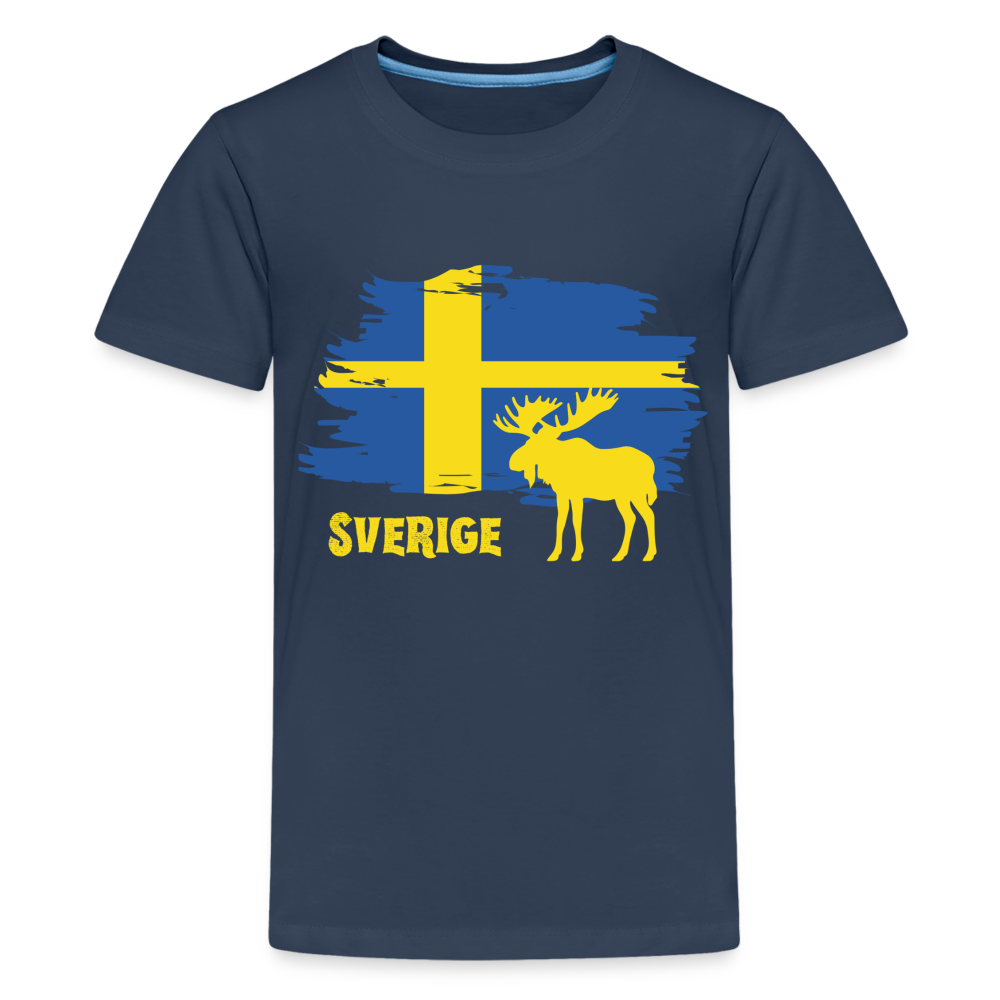 Teenager Premium T-Shirt - Sverige Elch (gelb) - Navy