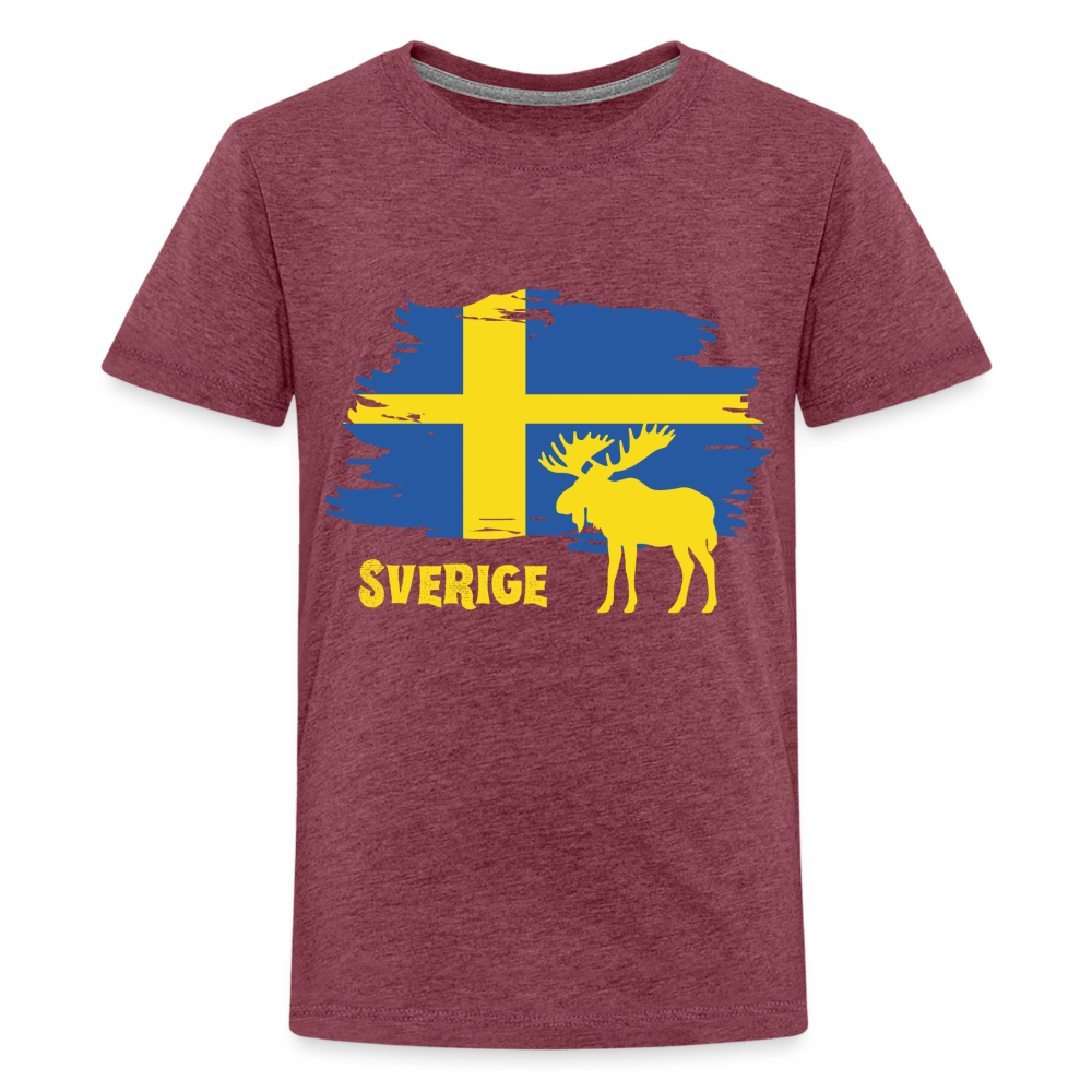 Teenager Premium T-Shirt - Sverige Elch (gelb) - Bordeauxrot meliert