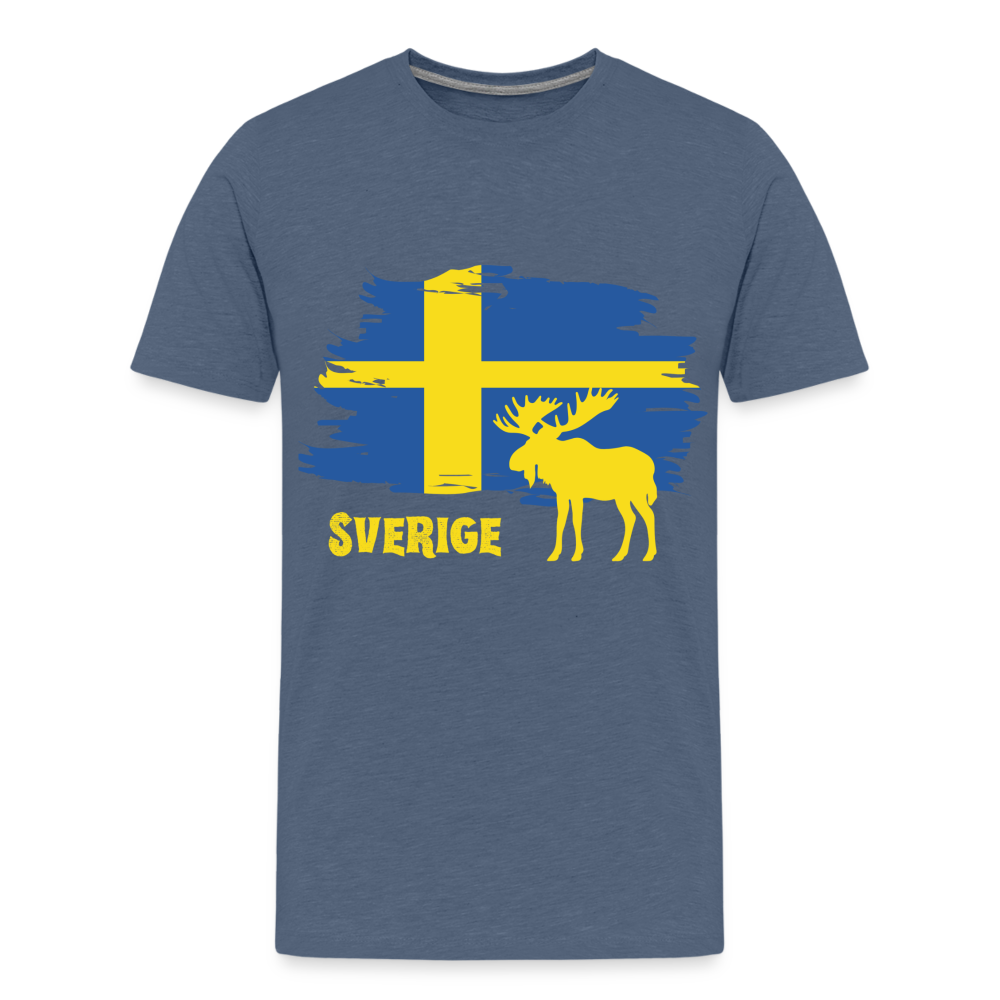 Teenager Premium T-Shirt - Sverige Elch (gelb) - Blau meliert