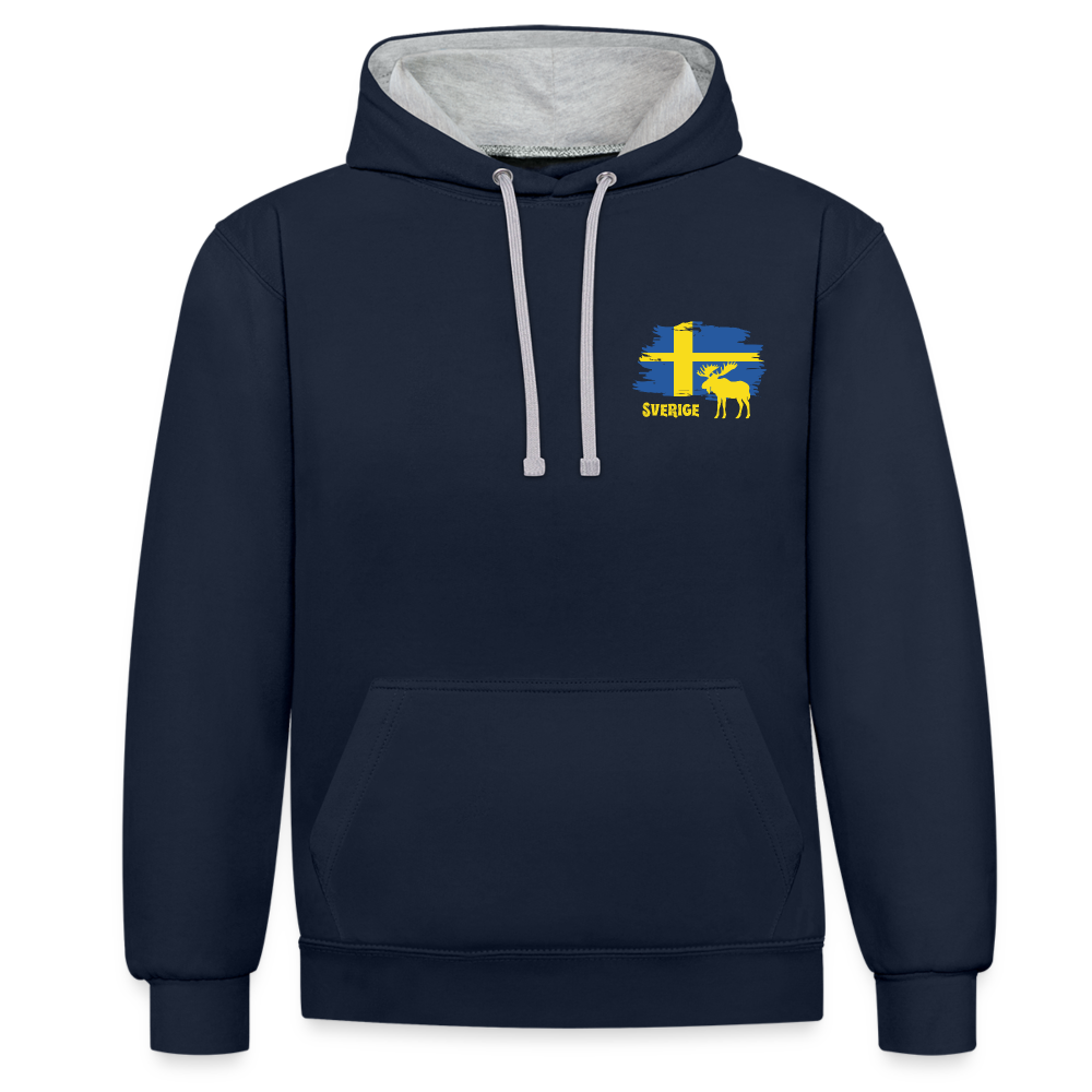 Kontrast-Hoodie - Sverige Elch (gelb) - Navy/Grau meliert