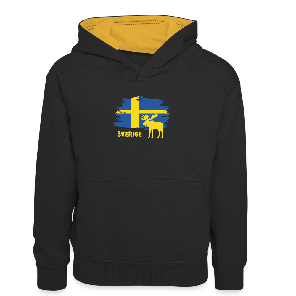 Kinder Kontrast-Hoodie - Sverige Elch (gelb) - Schwarz/Gold