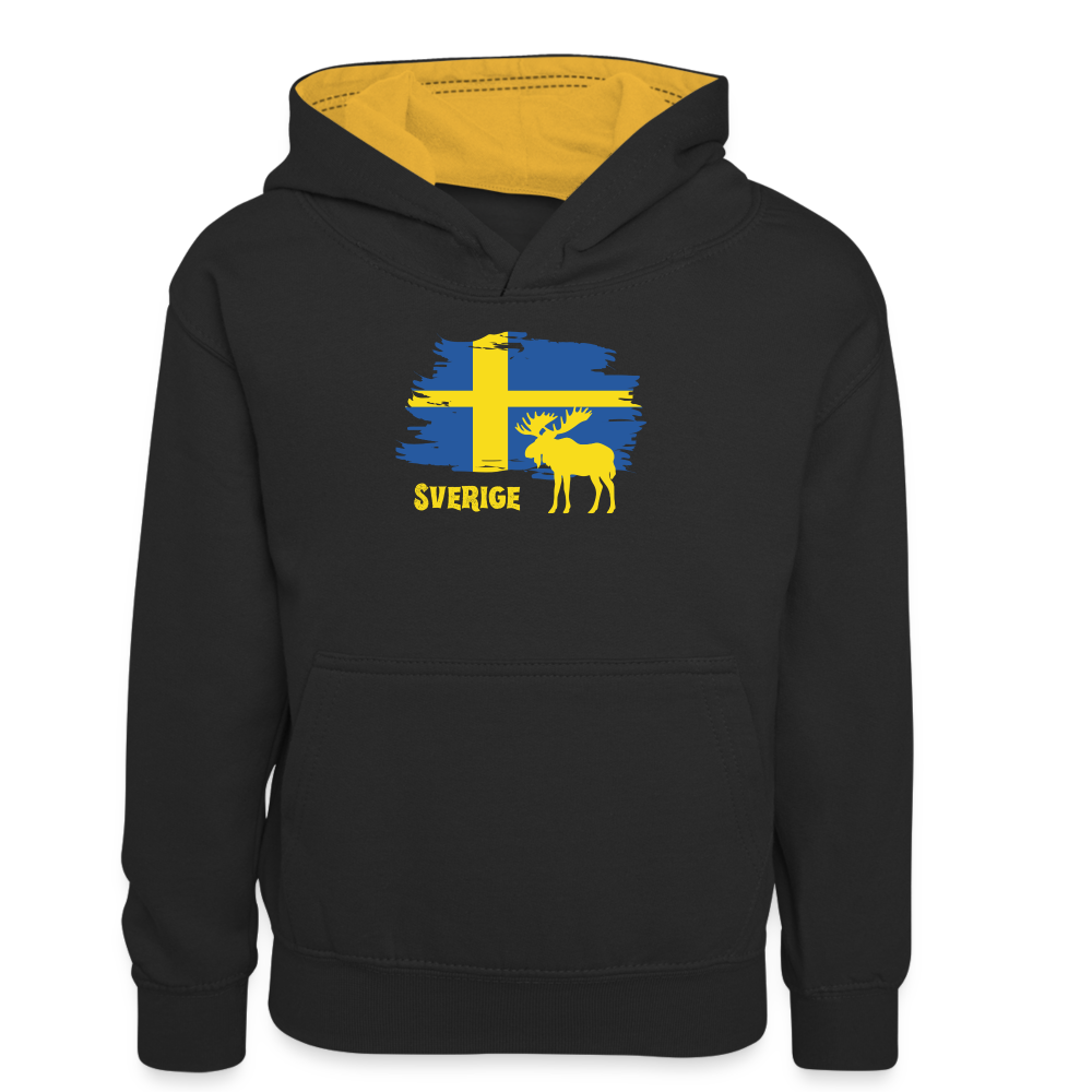 Teenager Kontrast-Hoodie - Sverige Elch (gelb) - Schwarz/Gold