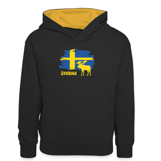 Teenager Kontrast-Hoodie - Sverige Elch (gelb) - Schwarz/Gold