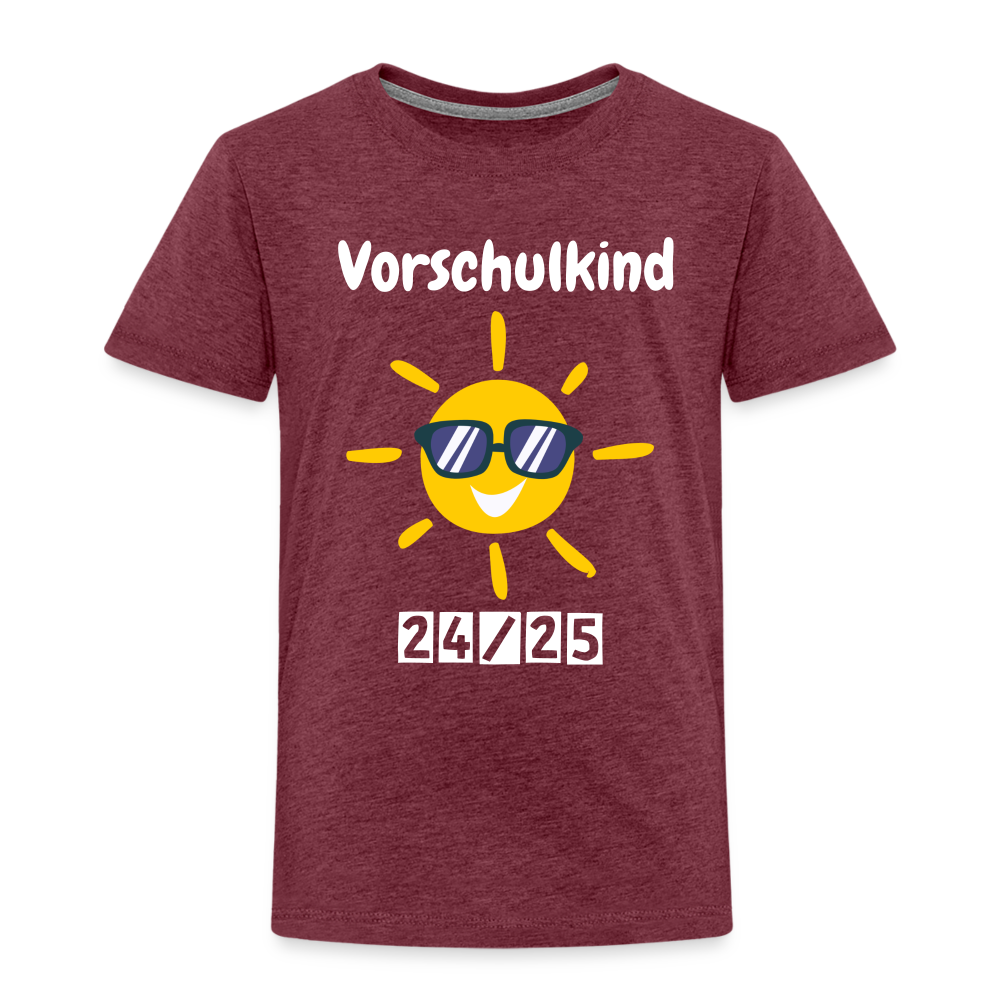 Kinder Premium T-Shirt - Vorschulkind Sonne 24/25 - Bordeauxrot meliert