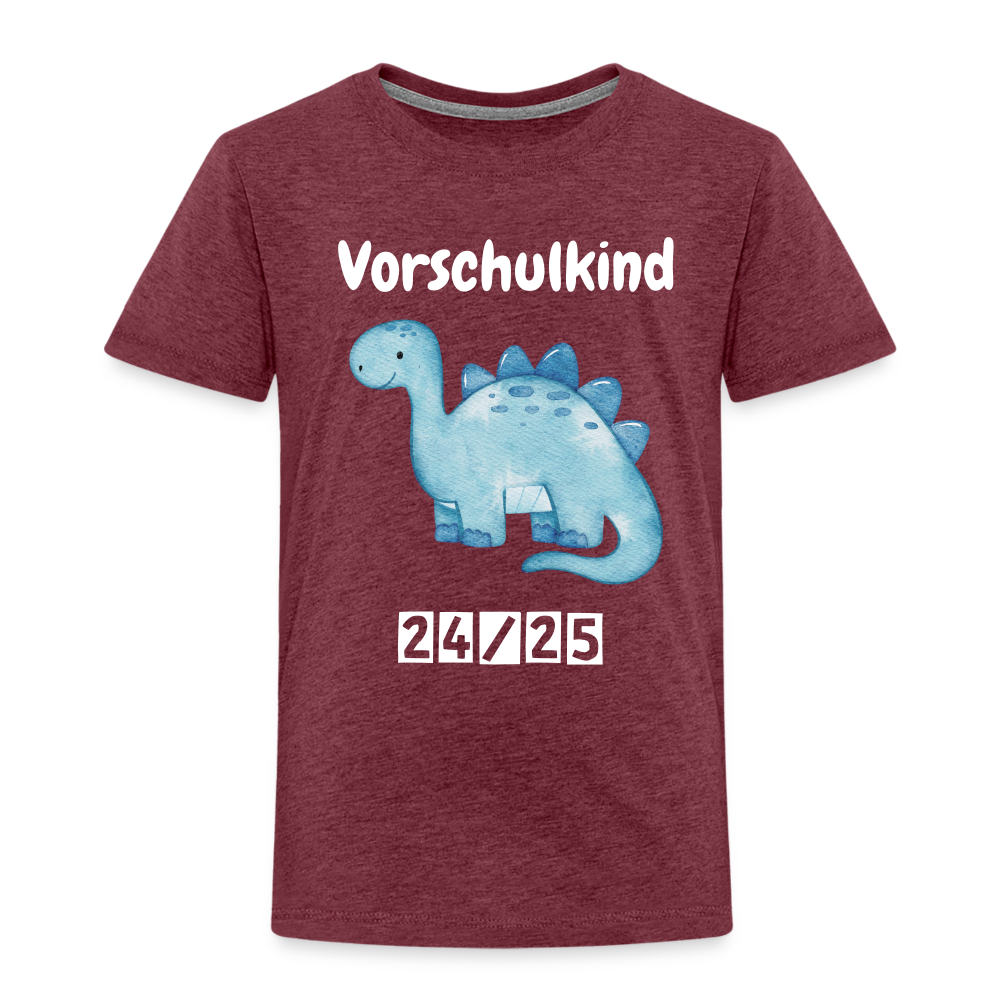 Kinder Premium T-Shirt - Vorschulkind Dino 24/25 - Bordeauxrot meliert