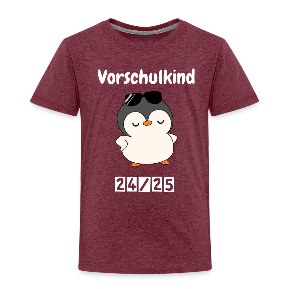 Kinder Premium T-Shirt - Vorschulkind Pinguin 24/25 - Bordeauxrot meliert