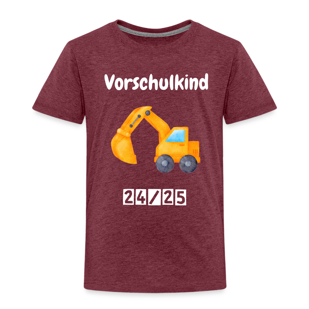 Kinder Premium T-Shirt - Vorschulkind Bagger 24/25 - Bordeauxrot meliert