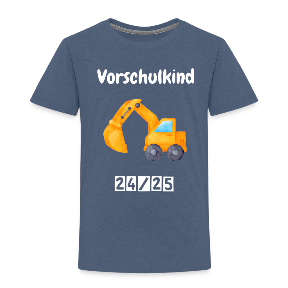 Kinder Premium T-Shirt - Vorschulkind Bagger 24/25 - Blau meliert