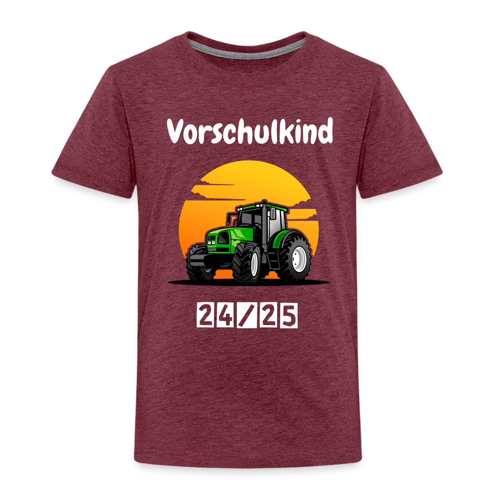 Kinder Premium T-Shirt - Vorschulkind Traktor 24/25 - Bordeauxrot meliert