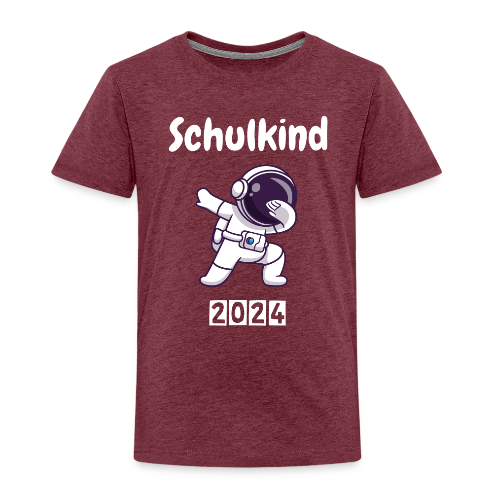 Kinder Premium T-Shirt - Schulkind Astronaut 2024 - Bordeauxrot meliert