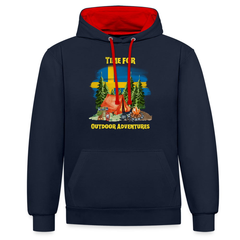 Kontrast-Hoodie - Outdoor Adventures Schweden - Navy/Rot