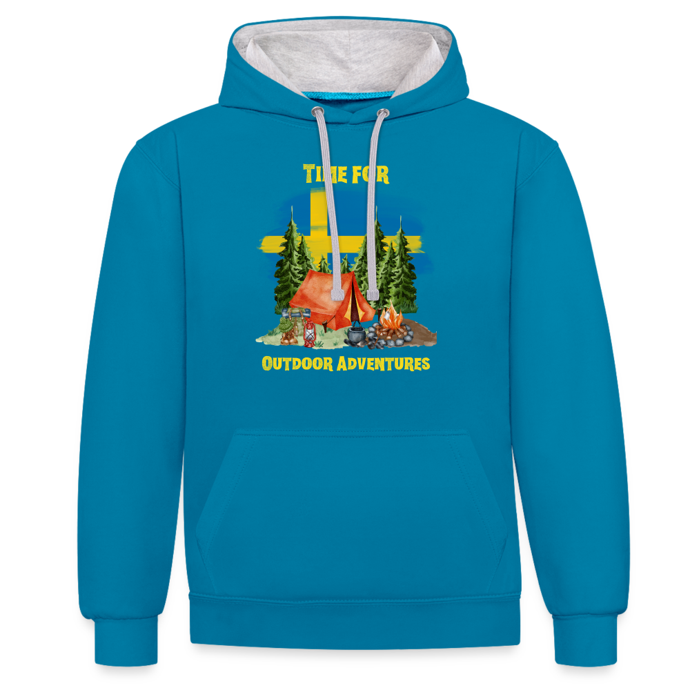 Kontrast-Hoodie - Outdoor Adventures Schweden - Pfauenblau/Grau meliert