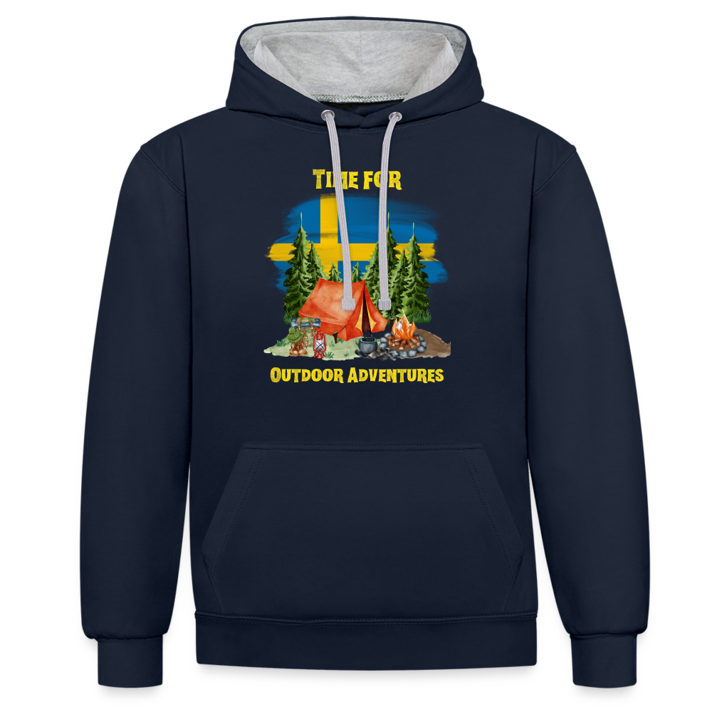 Kontrast-Hoodie - Outdoor Adventures Schweden - Navy/Grau meliert