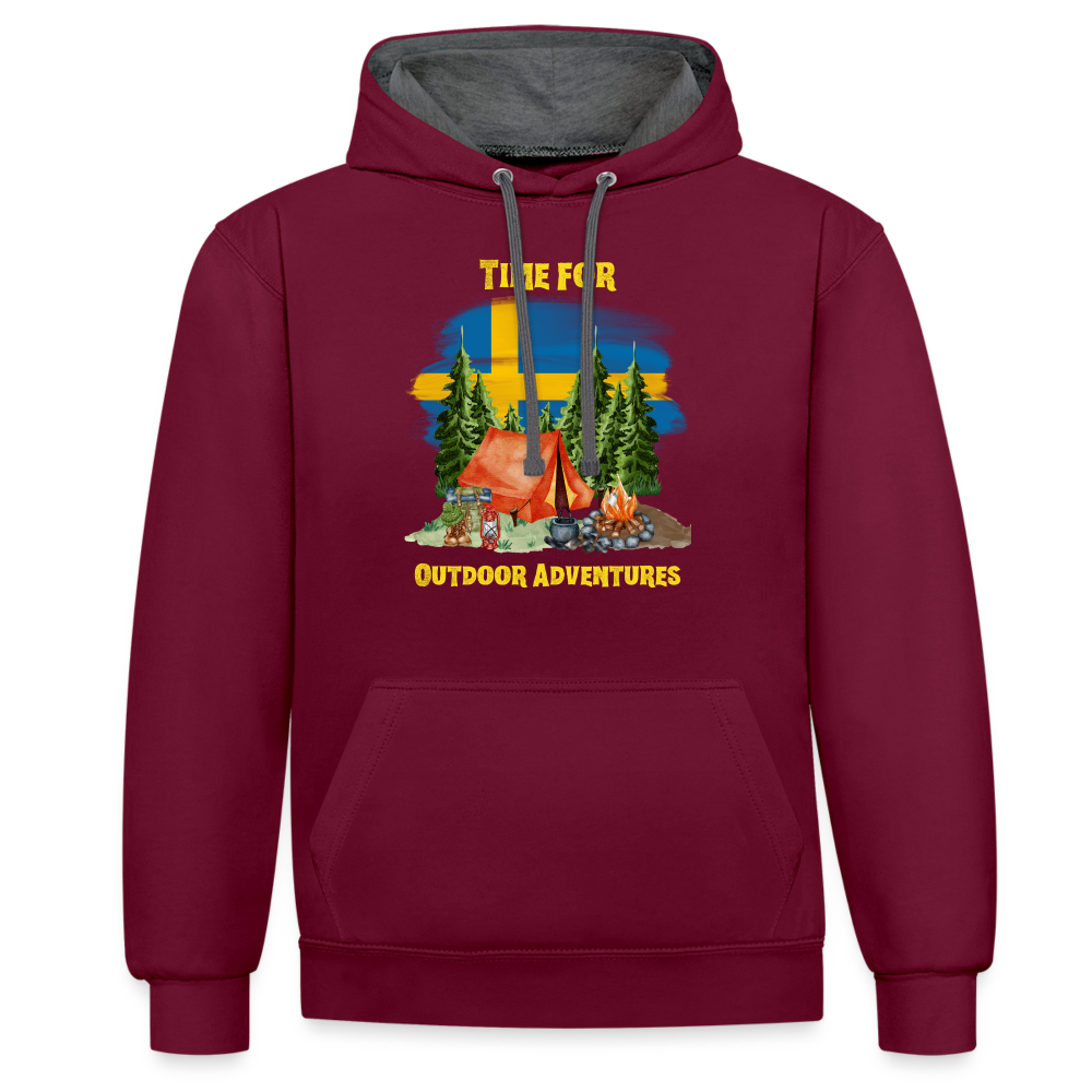 Kontrast-Hoodie - Outdoor Adventures Schweden - Weinrot/Anthrazit