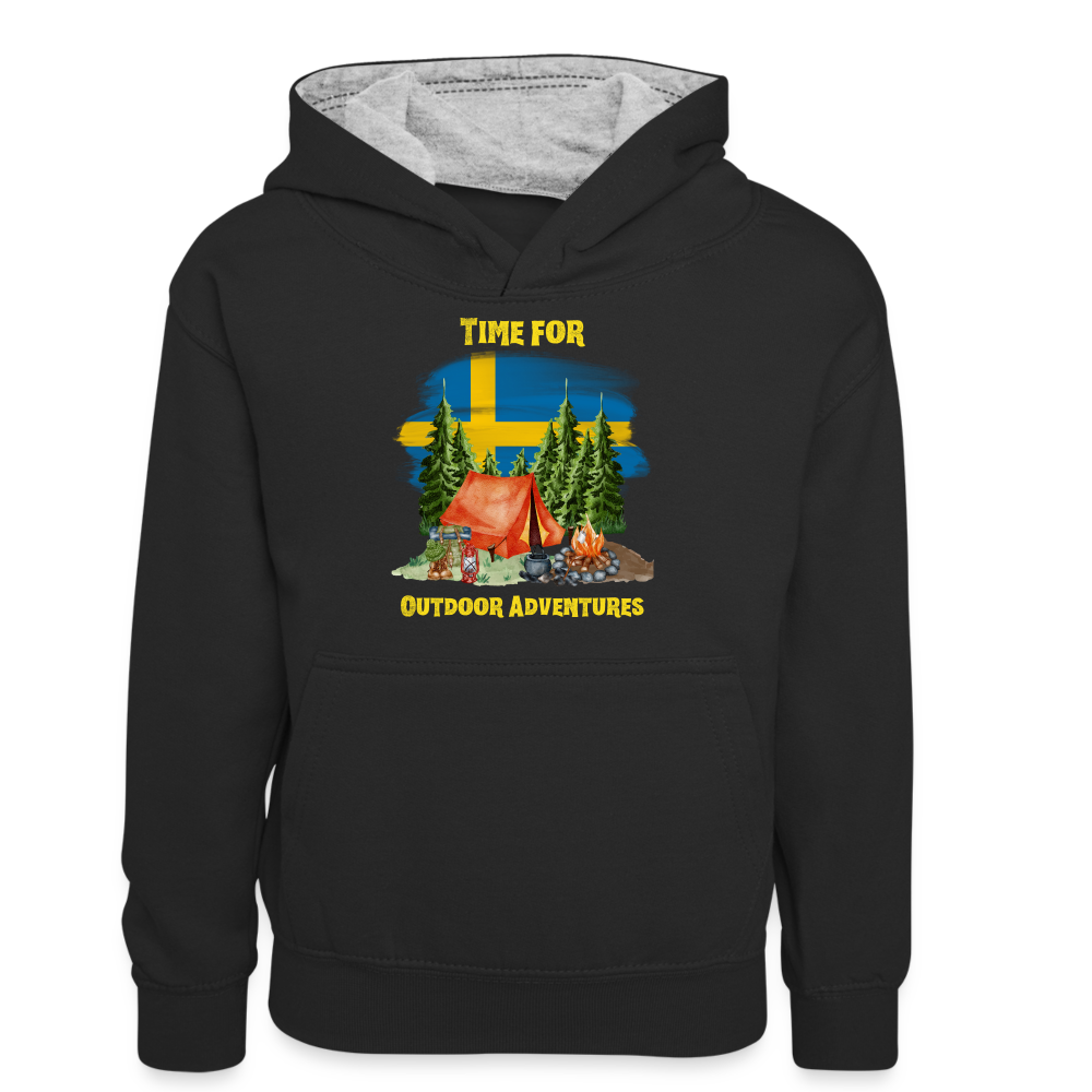 Teenager Kontrast-Hoodie - Outdoor Adventures Schweden - Schwarz/Grau meliert