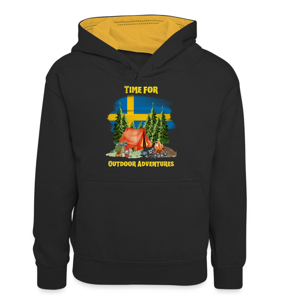 Teenager Kontrast-Hoodie - Outdoor Adventures Schweden - Schwarz/Gold