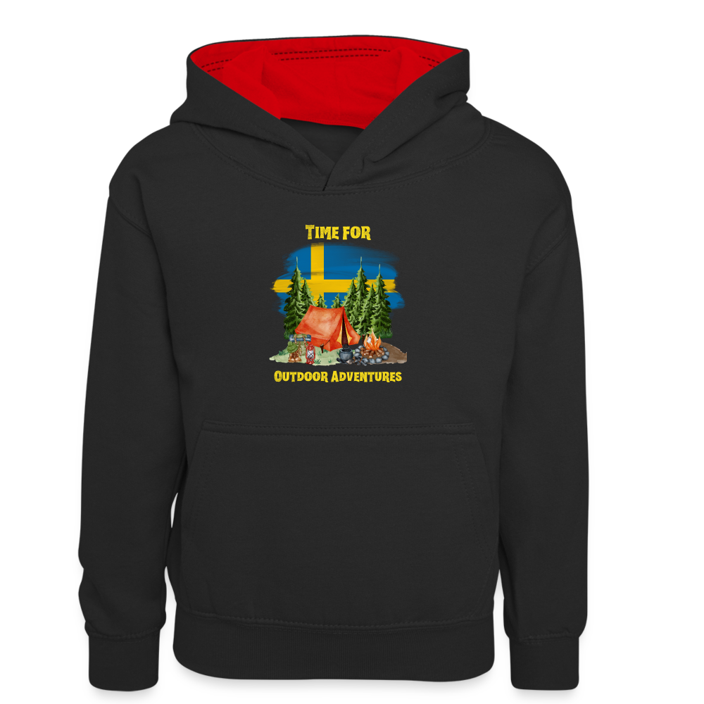 Kinder Kontrast-Hoodie - Outdoor Adventures Schweden - Schwarz/Rot