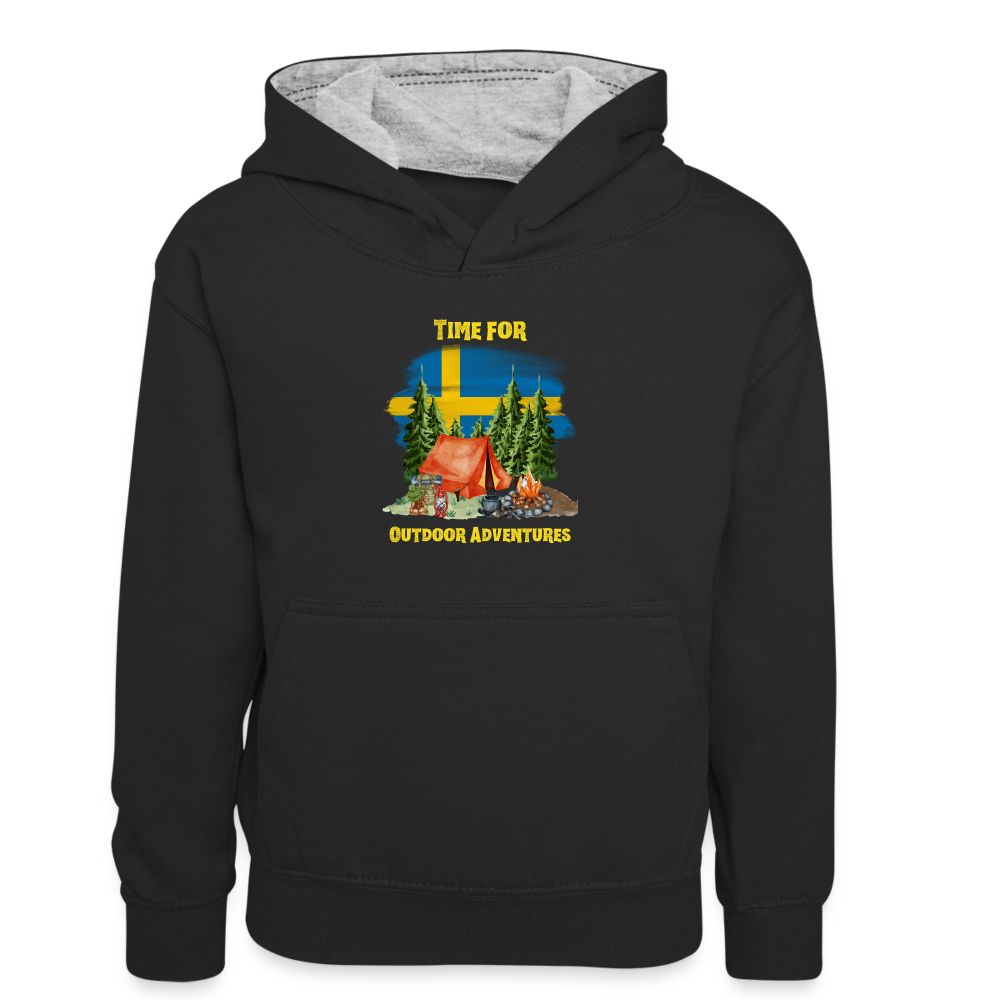 Kinder Kontrast-Hoodie - Outdoor Adventures Schweden - Schwarz/Grau meliert