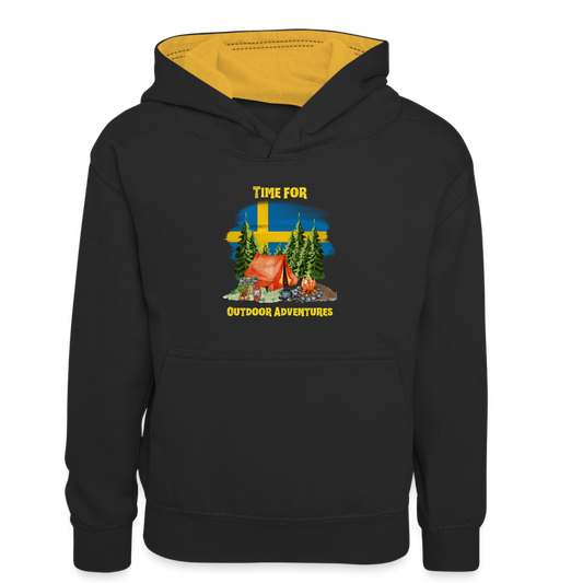 Kinder Kontrast-Hoodie - Outdoor Adventures Schweden - Schwarz/Gold