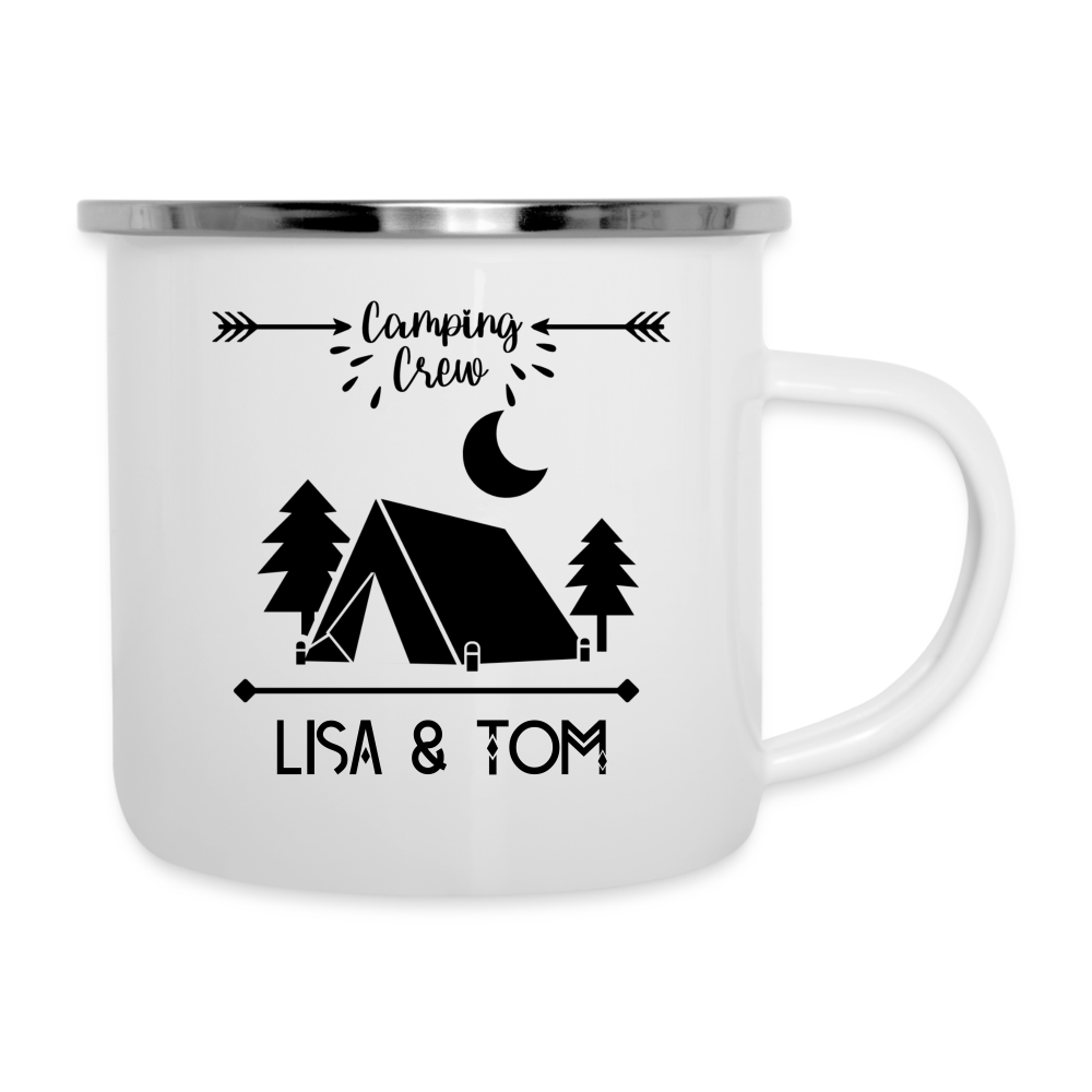 Emaille-Tasse - Camping Crew personalisierbar - weiß