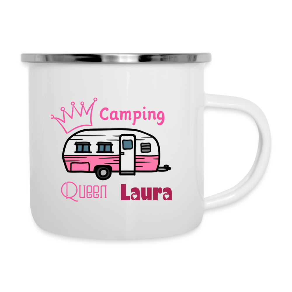 Emaille-Tasse - Camping Queen personalisierbar - weiß