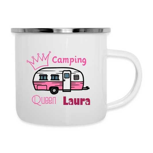 Emaille-Tasse - Camping Queen personalisierbar - weiß