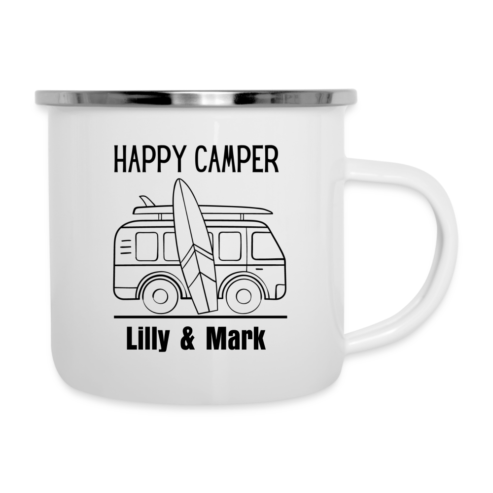 Emaille-Tasse - Happy Camper personalisierbar - weiß