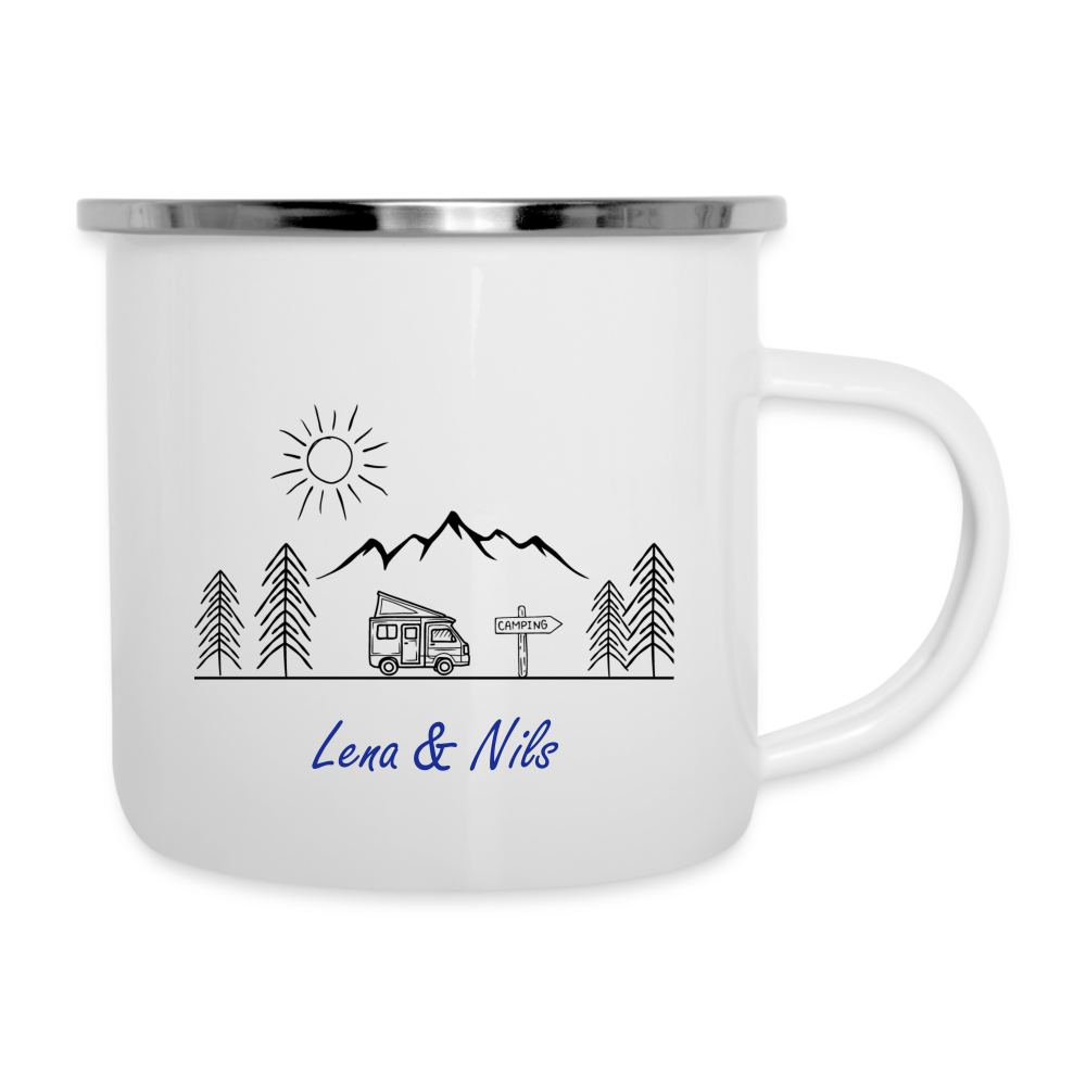 Emaille-Tasse - Vanlife personalisierbar - weiß